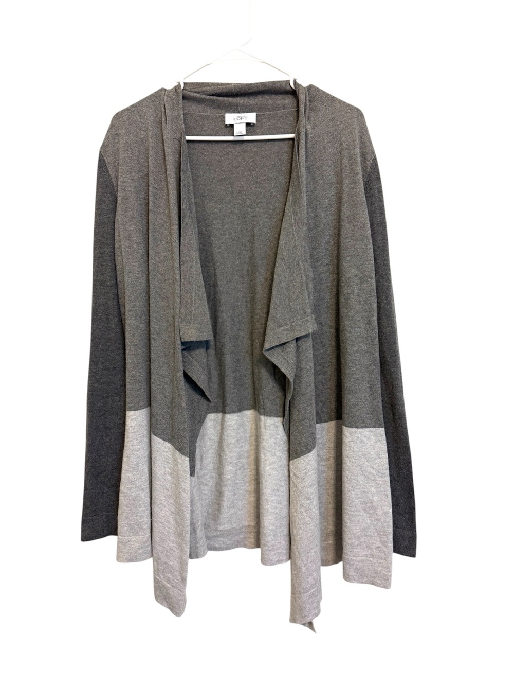 2/$30 LOFT Gray Colorblock Open Front Draped Cardigan L/XL